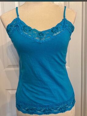 Women's Turquoise Lace-Trim Camisole with Adjustable Spaghetti Straps